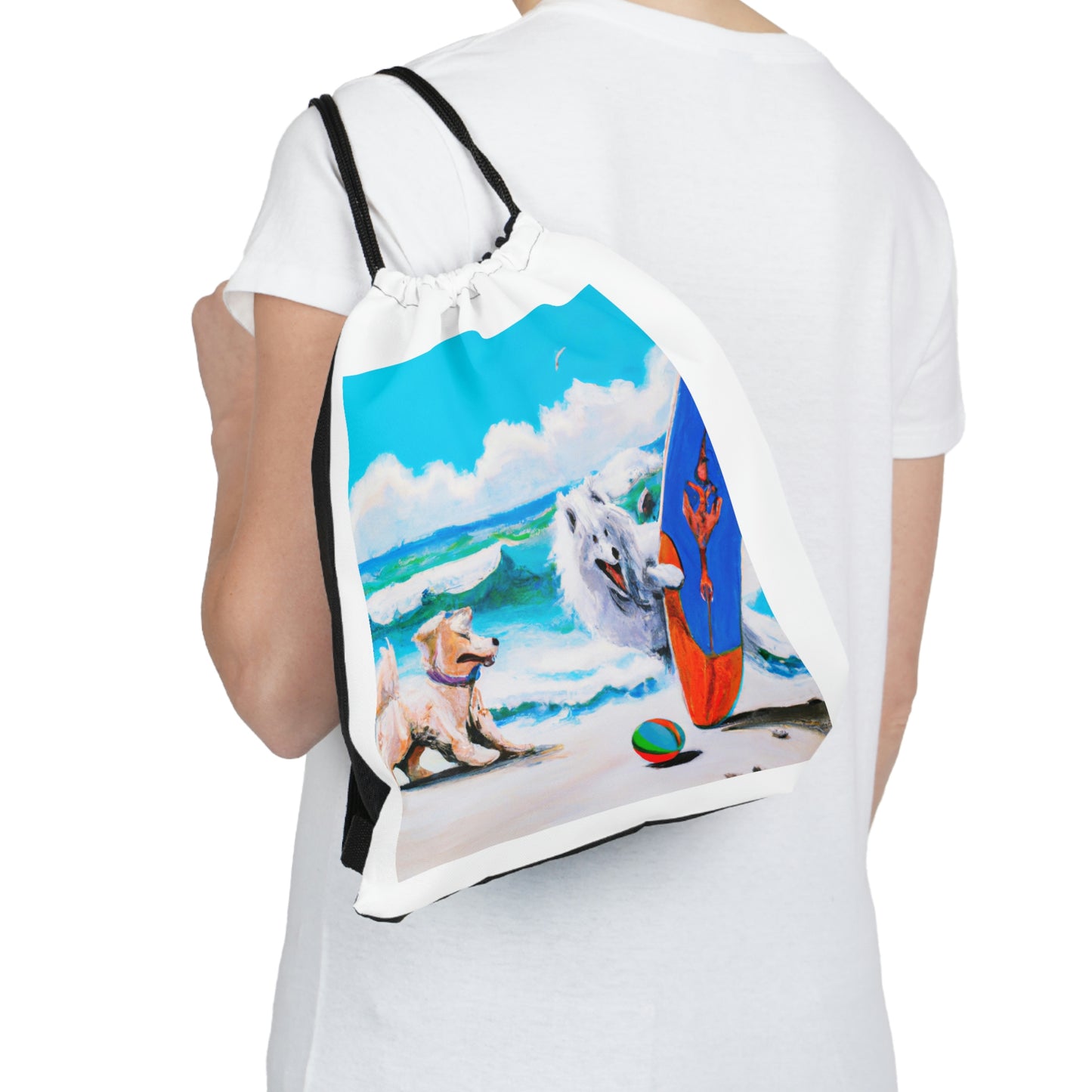 Surfs-up Sammy Samoyed Outdoor Drawstring Bag