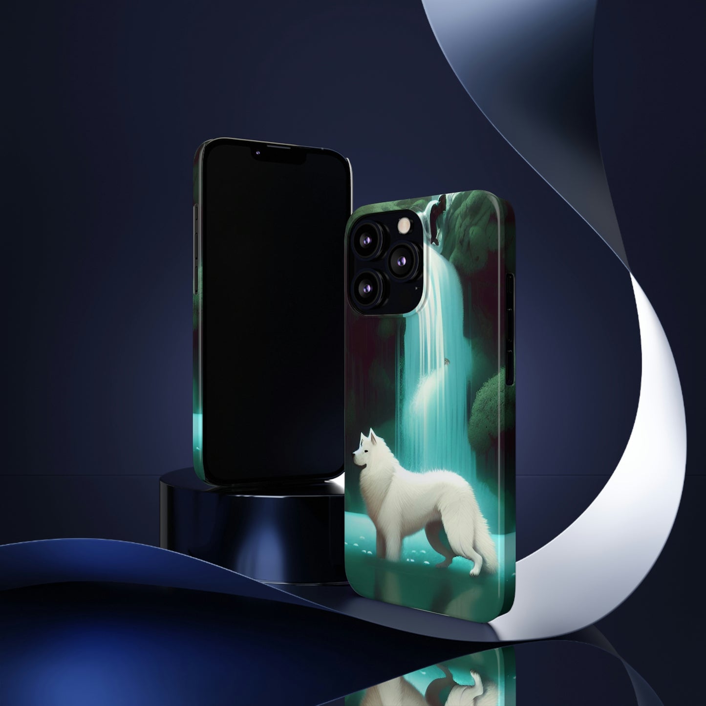 Majestic Samoyed Waterfall Slim Phone Cases, Case-Mate