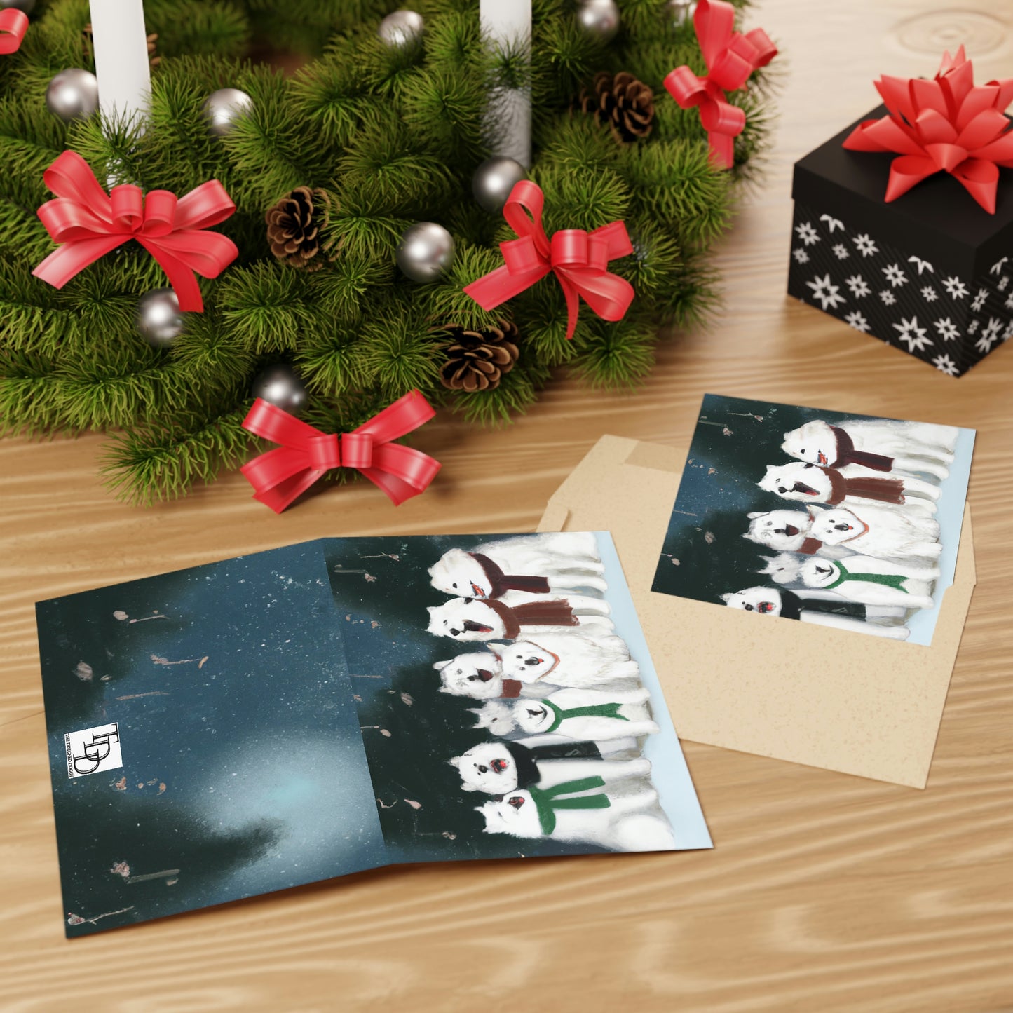 Samoyed Carolers: Greeting Cards (1 or 10-pcs)