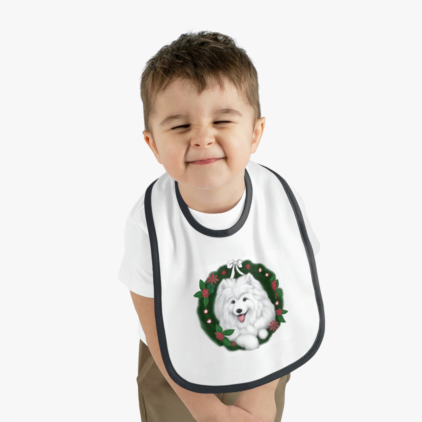 Baby Christmas Wreath Samoyed Bib