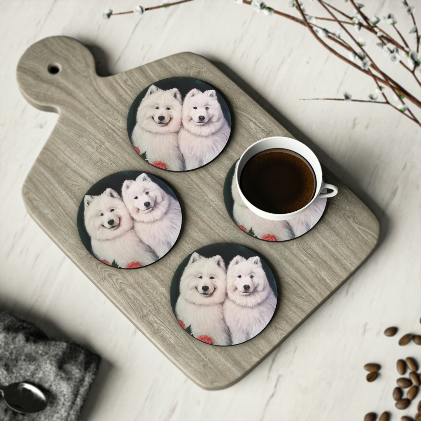 Samoyed Rose Garden Coasters