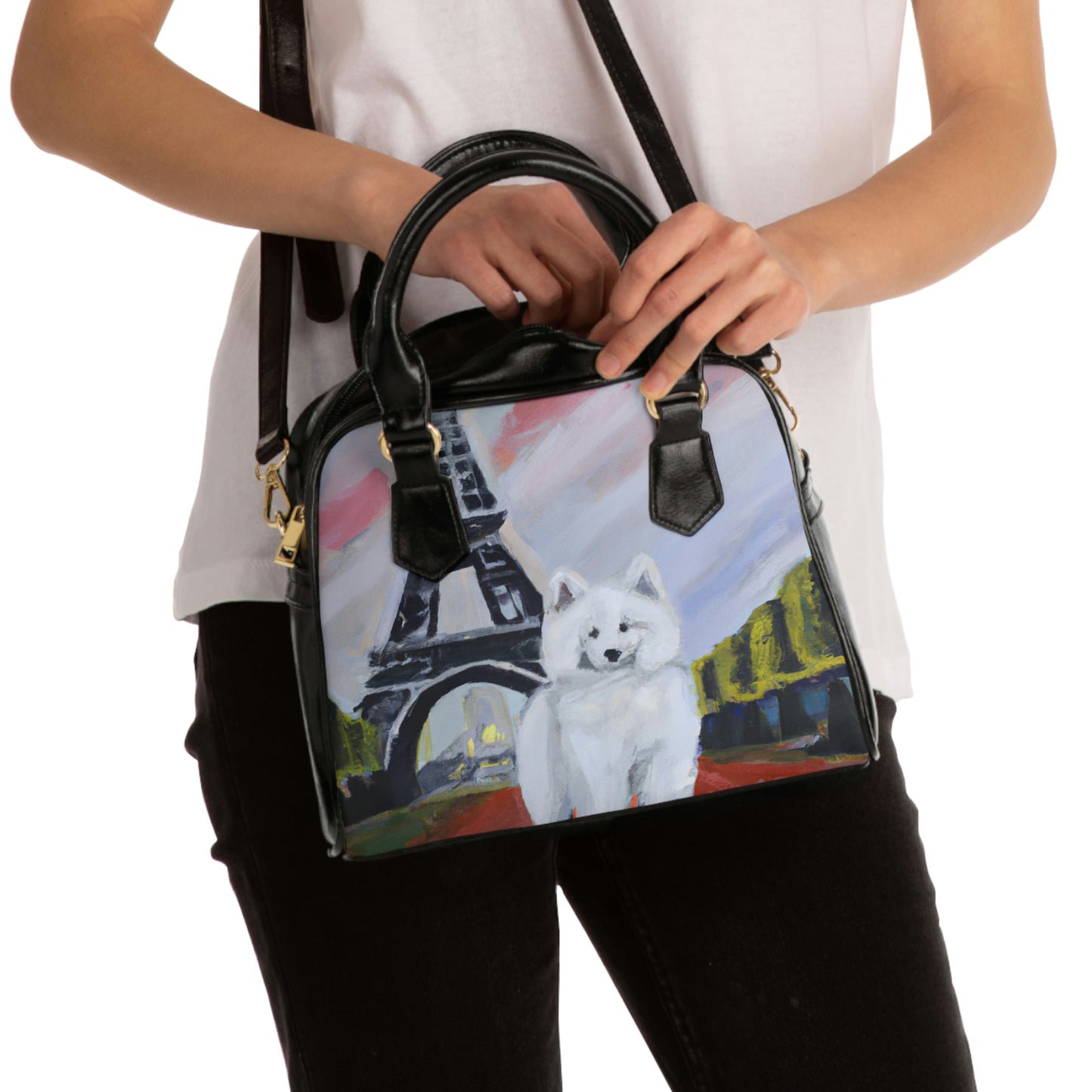 Samoyed in Paris Shoulder Handbag