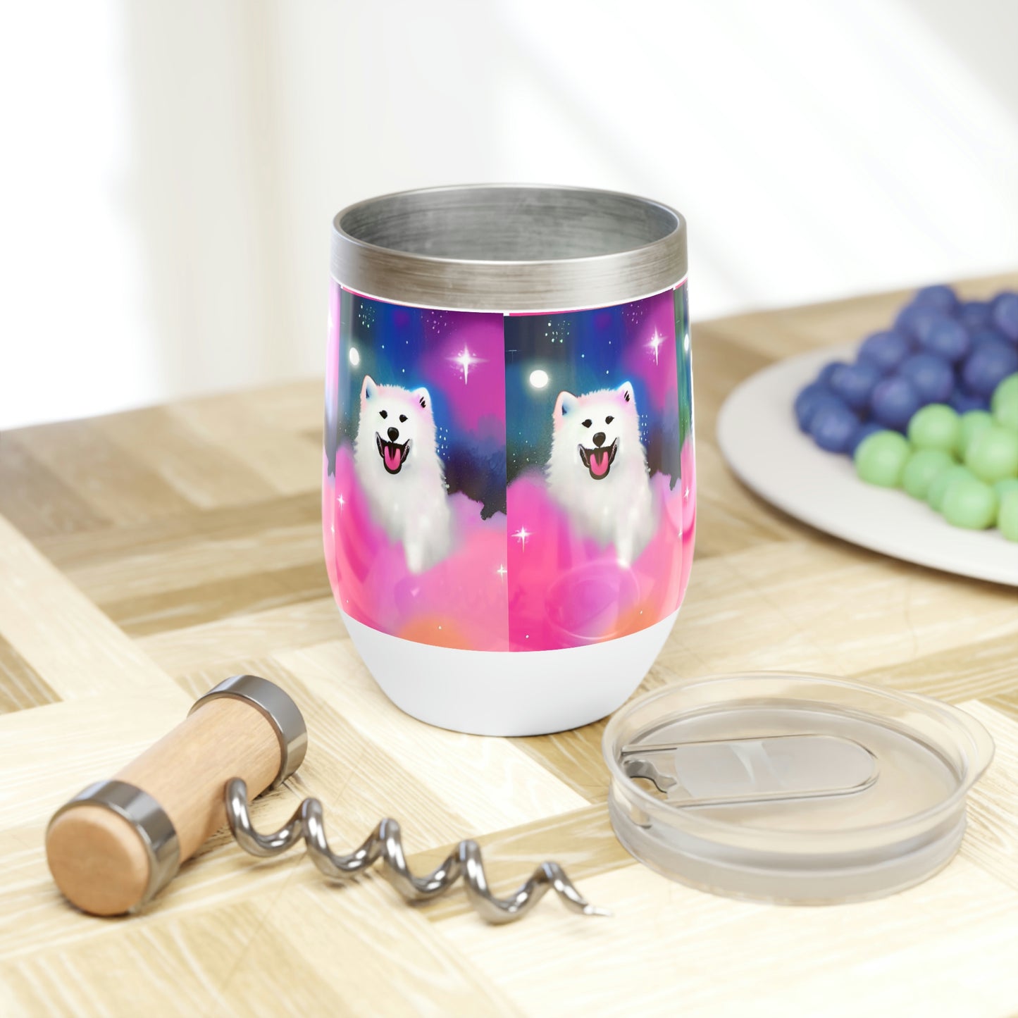 Cosmic Cartoon Samoyed Chill Wine Tumbler
