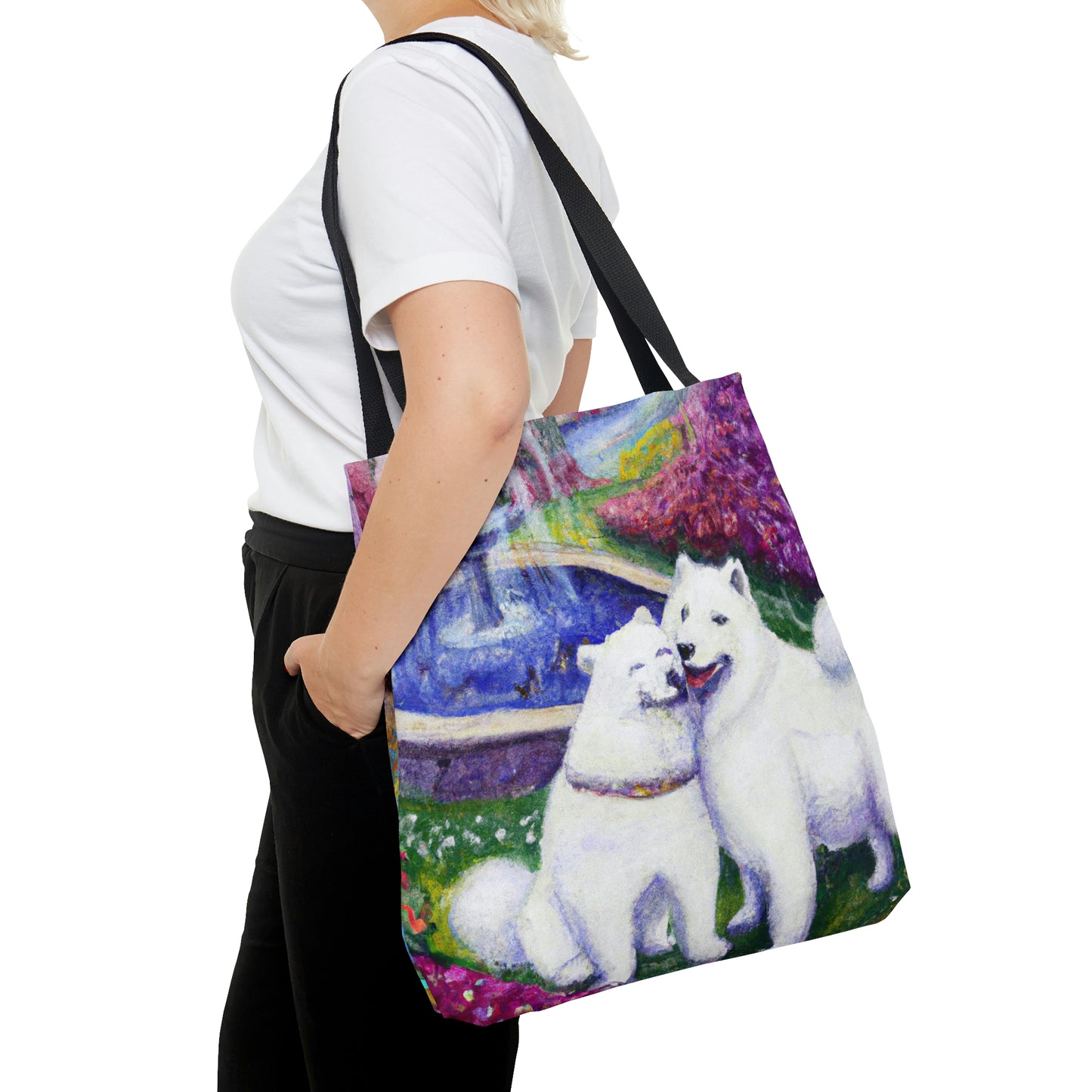 Loving Samoyed Couple in the Garden Tote Bag