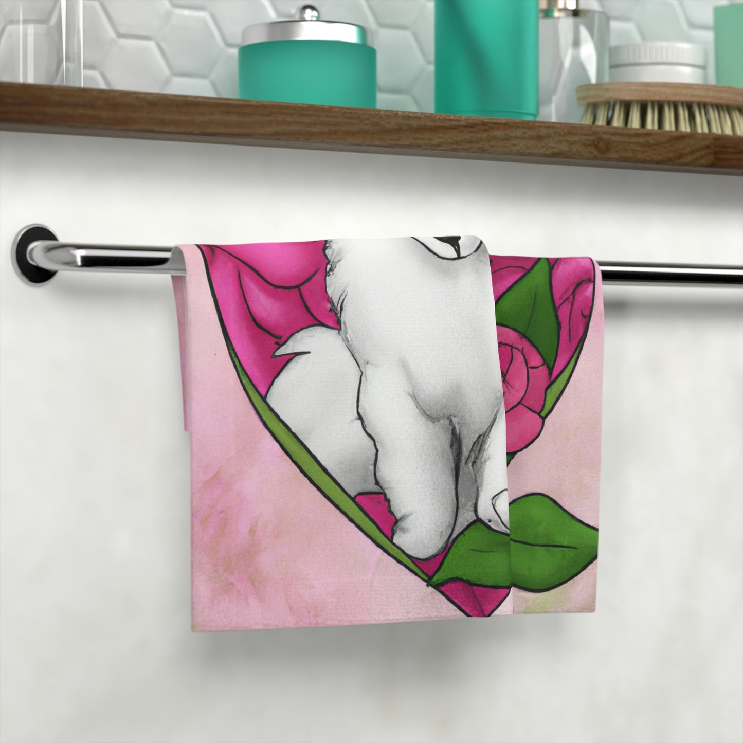 Rose Heart Samoyed Love: Face Towel