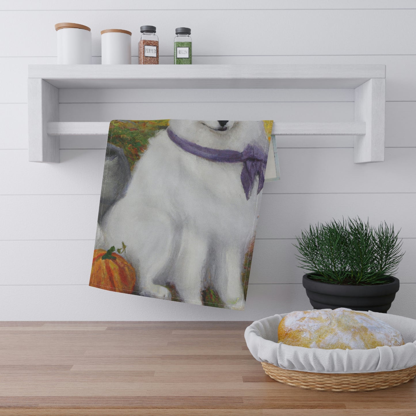 Pumpkin Farmer Samoyed Kitchen Towel