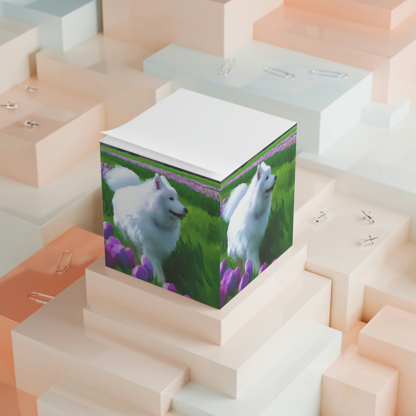 Samoyed in the Tulip Feilds Note Cube