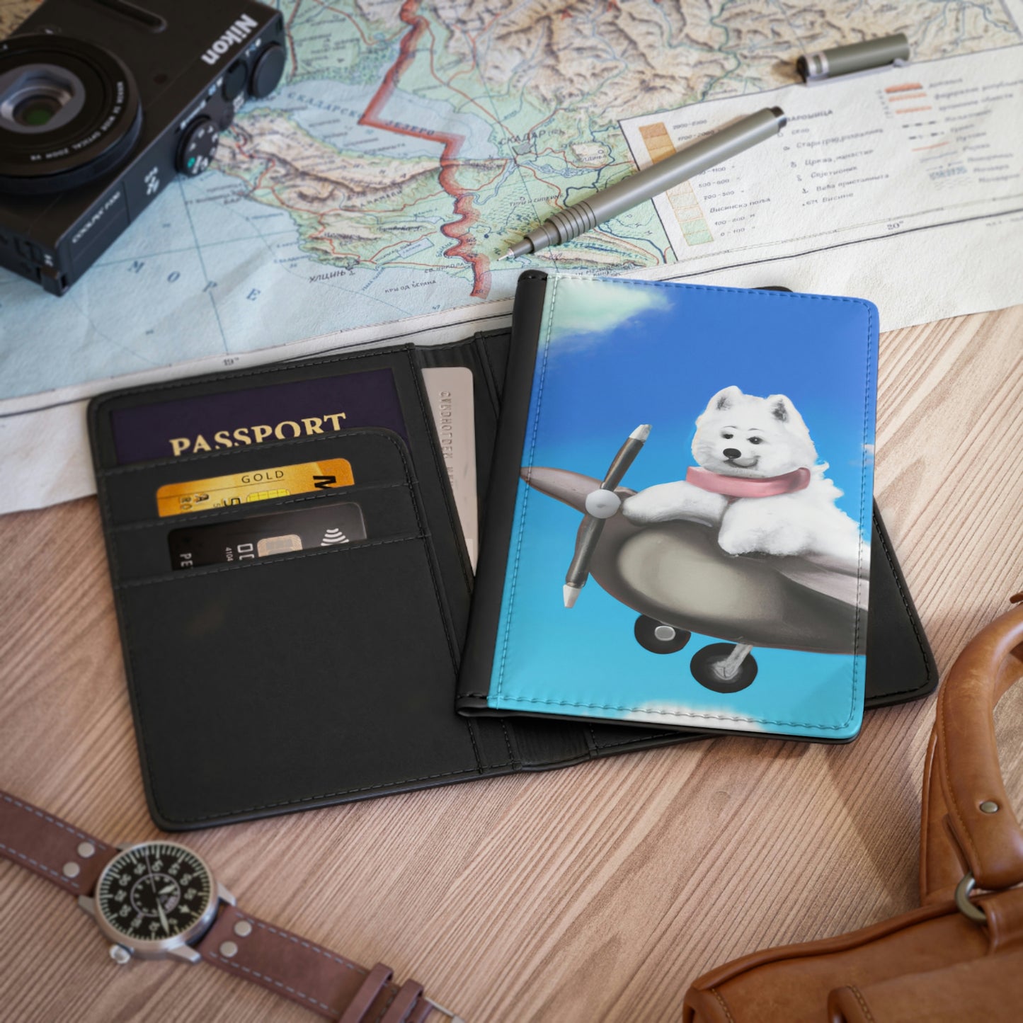 Up and Away: Samoyed Plane: Passport Cover