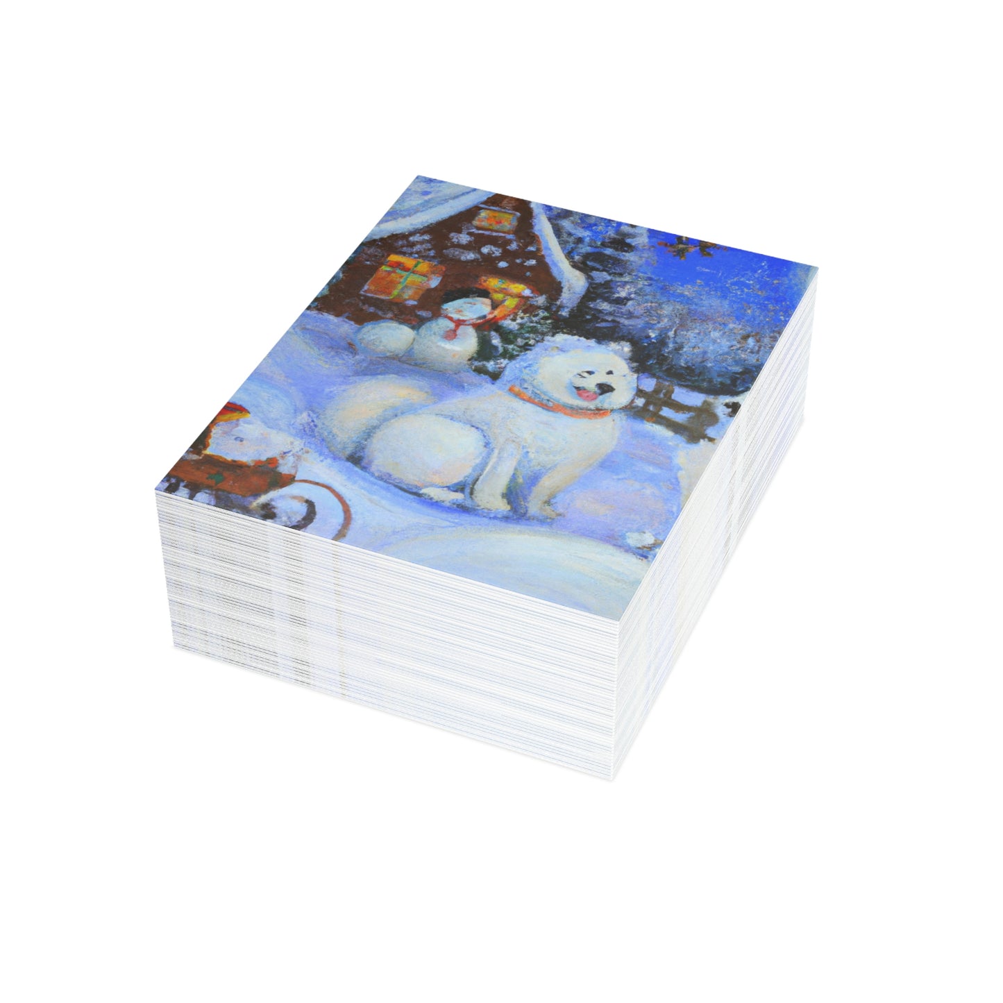 Blank Samoyed Winter Holiday: Folded Greeting Cards (1, 10, 30, and 50pcs)