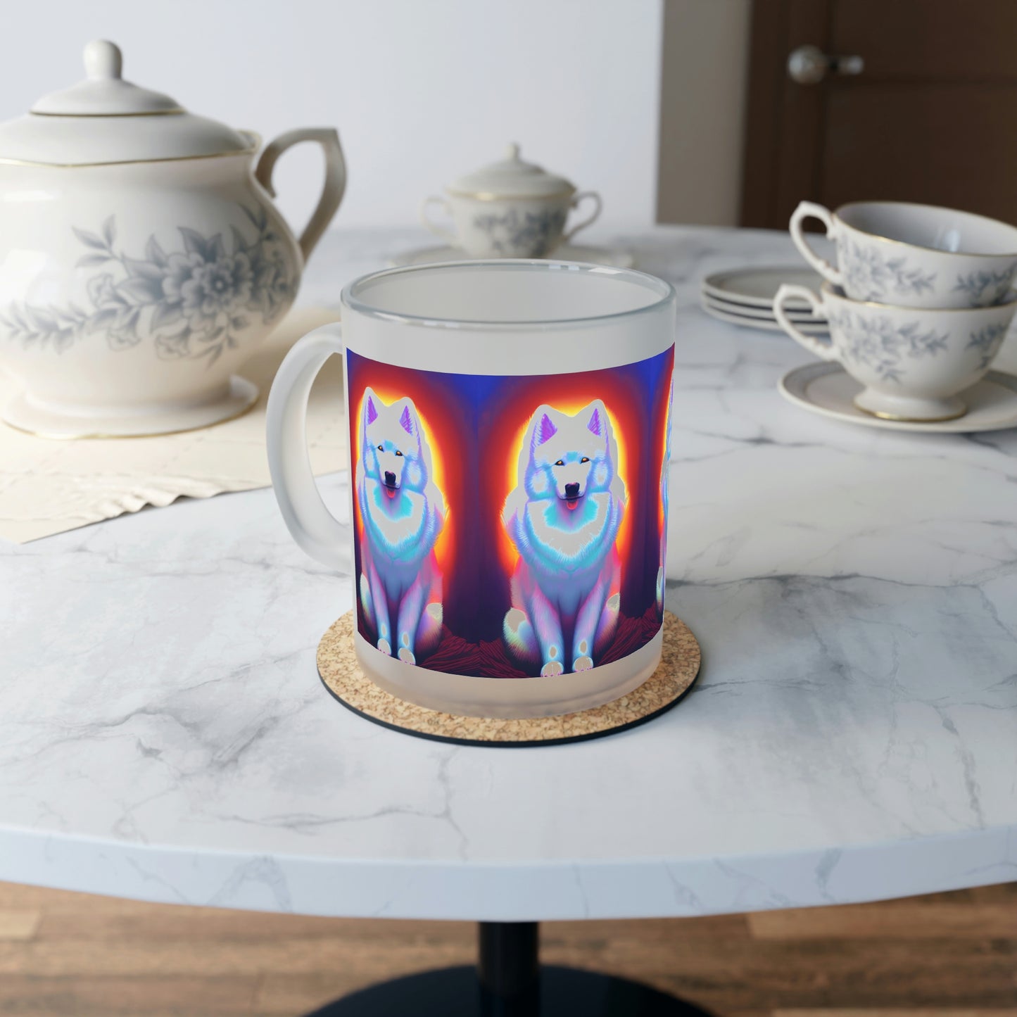 Samoyed Sunrise Frosted Glass Mug