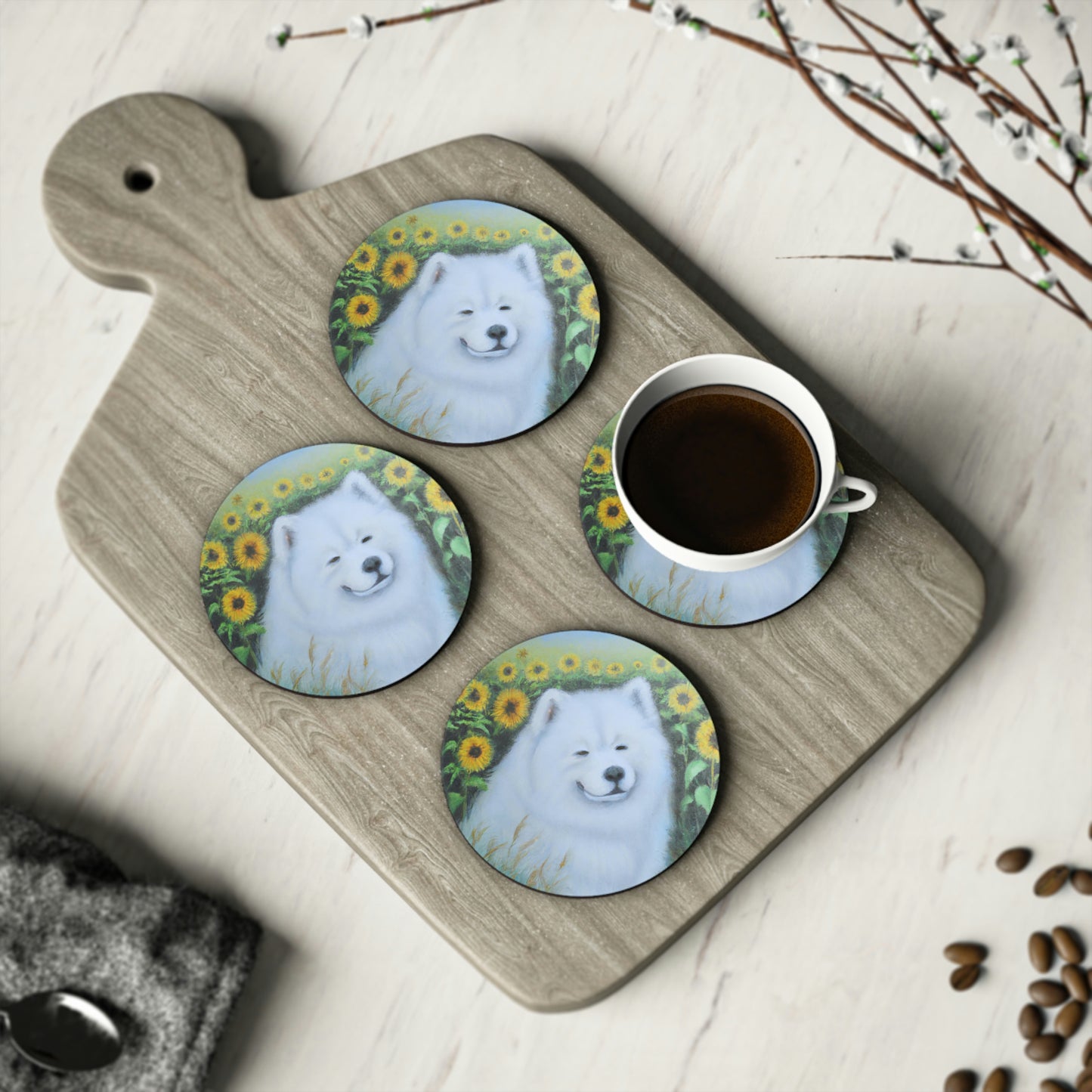 Sunflower Samoyed Coasters