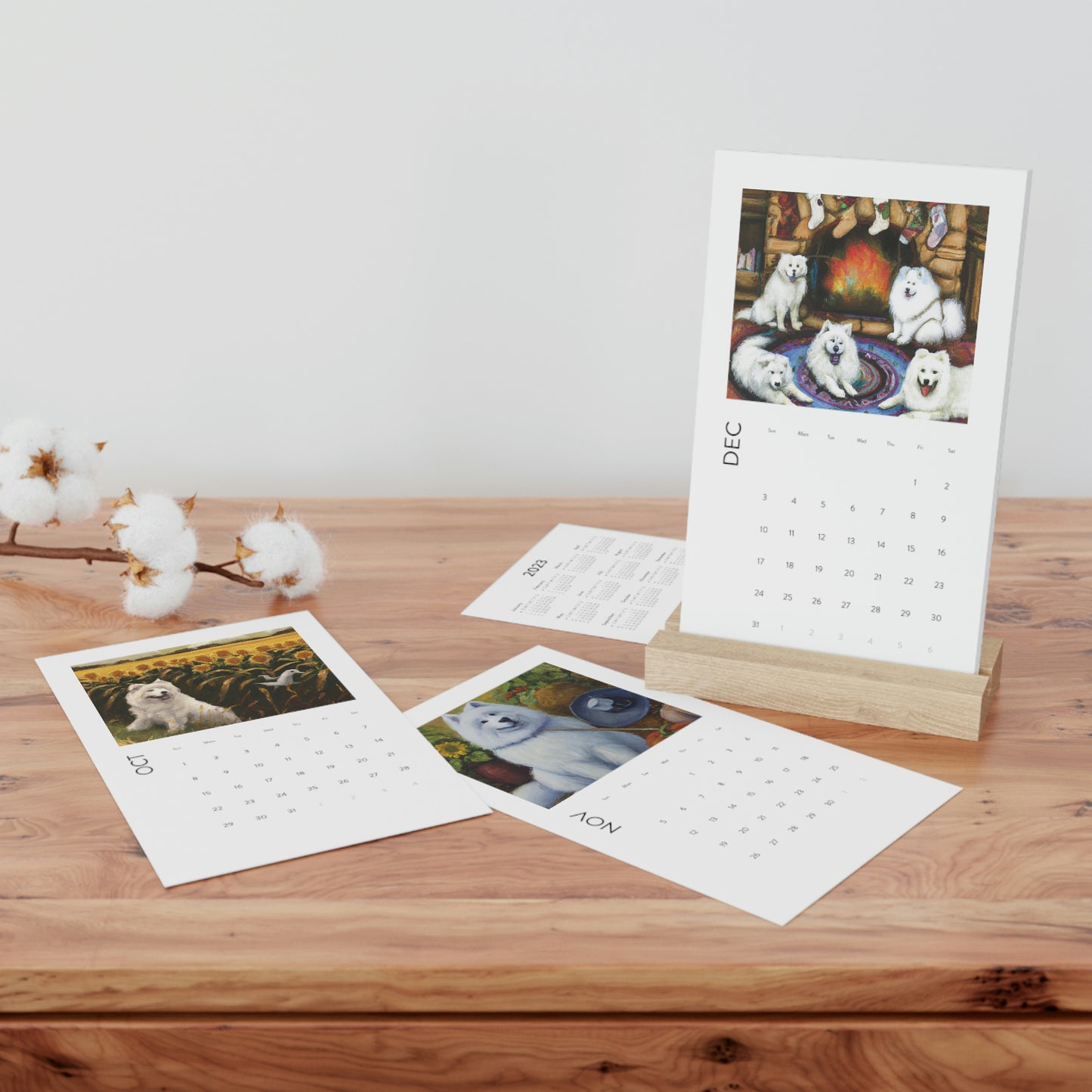 Seasonal Samoyeds: Vertical Desk Calendar (2023)