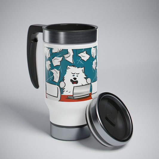 Office Samoyed in Overdrive Stainless Steel Travel Mug with Handle (14oz)