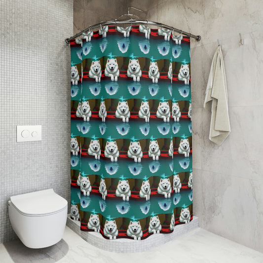 Samoyed Reflection Polyester Shower Curtain