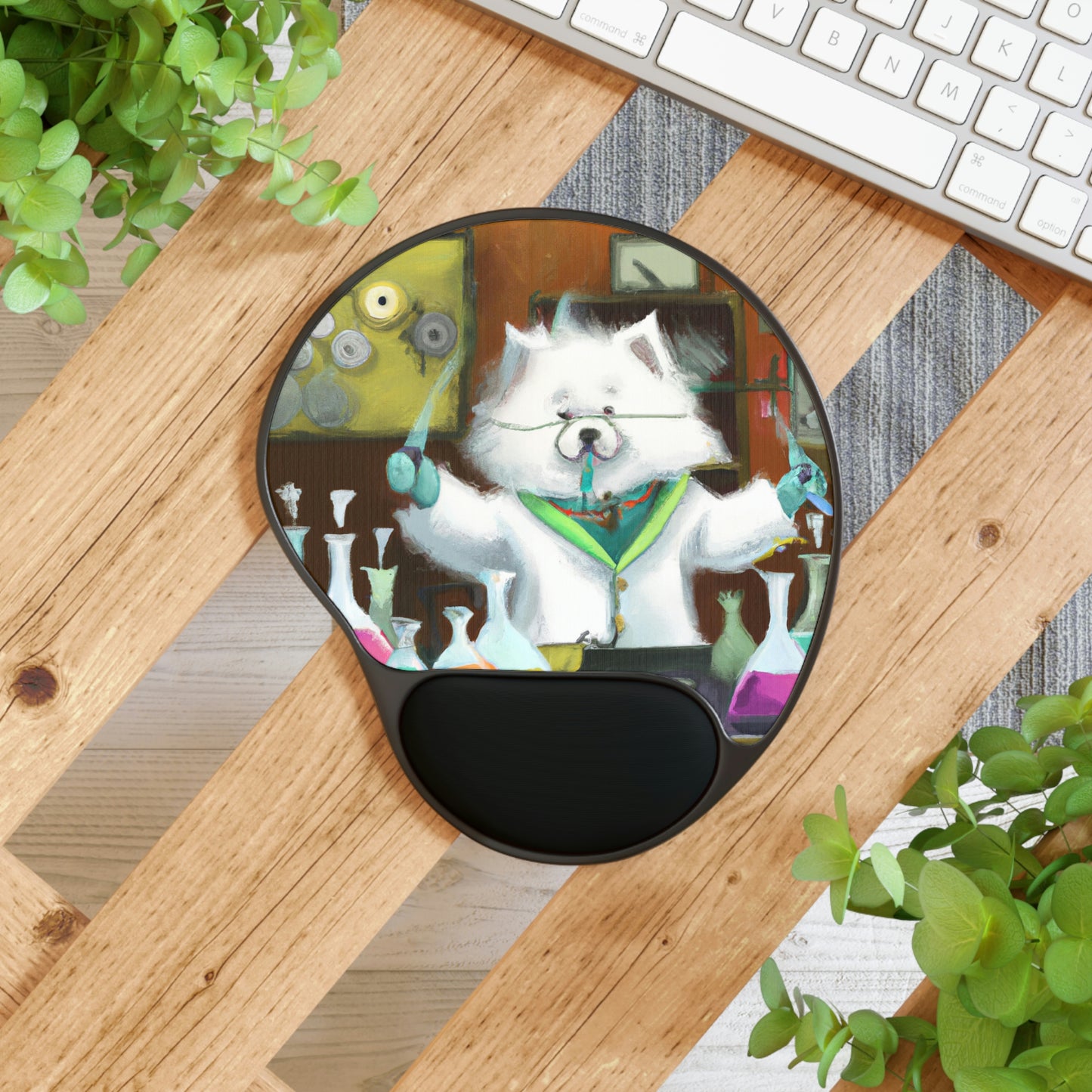 Scientist Samoyed Mouse Pad With Wrist Rest