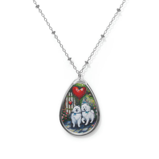 Samoyed Love Oval Necklace