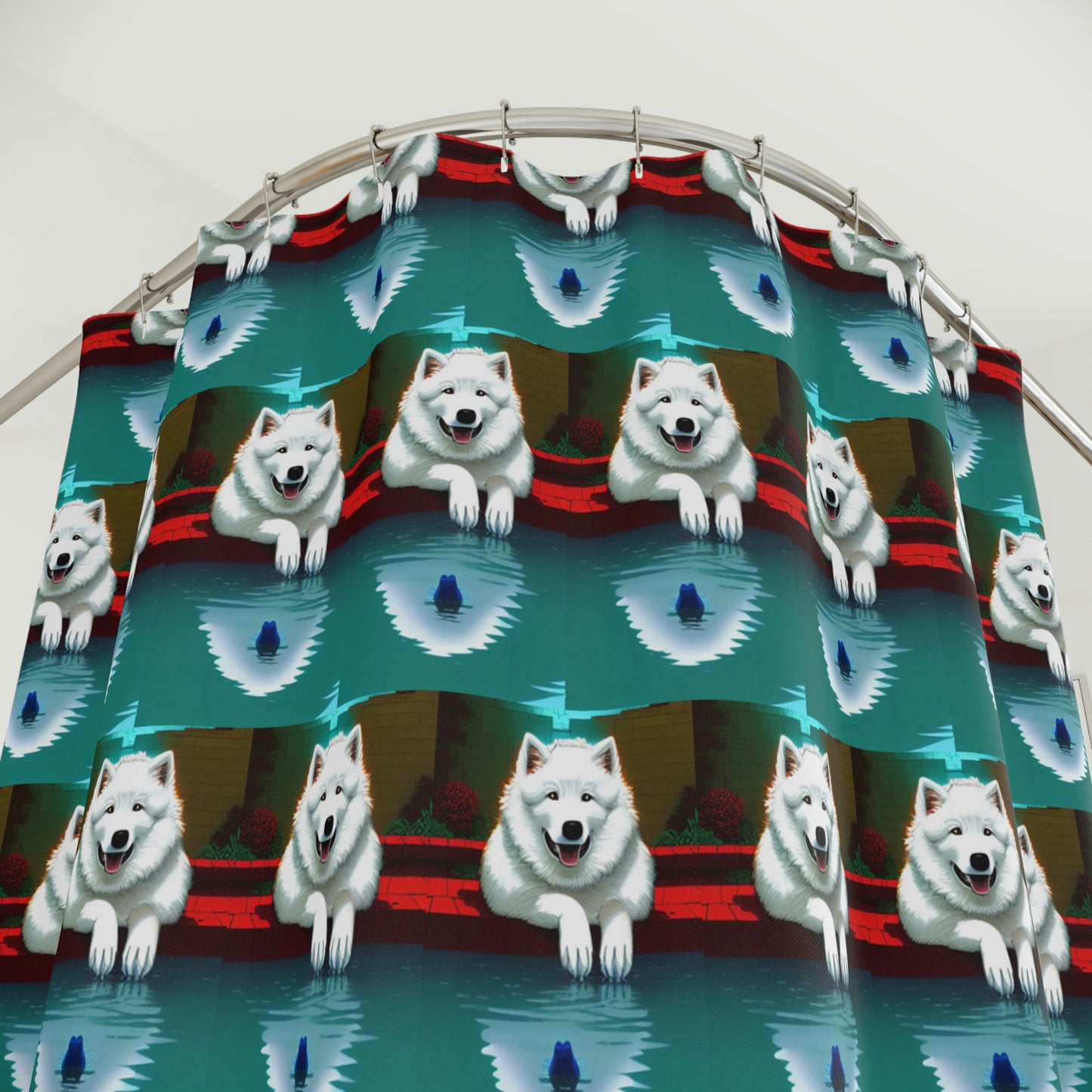 Samoyed Reflection Polyester Shower Curtain