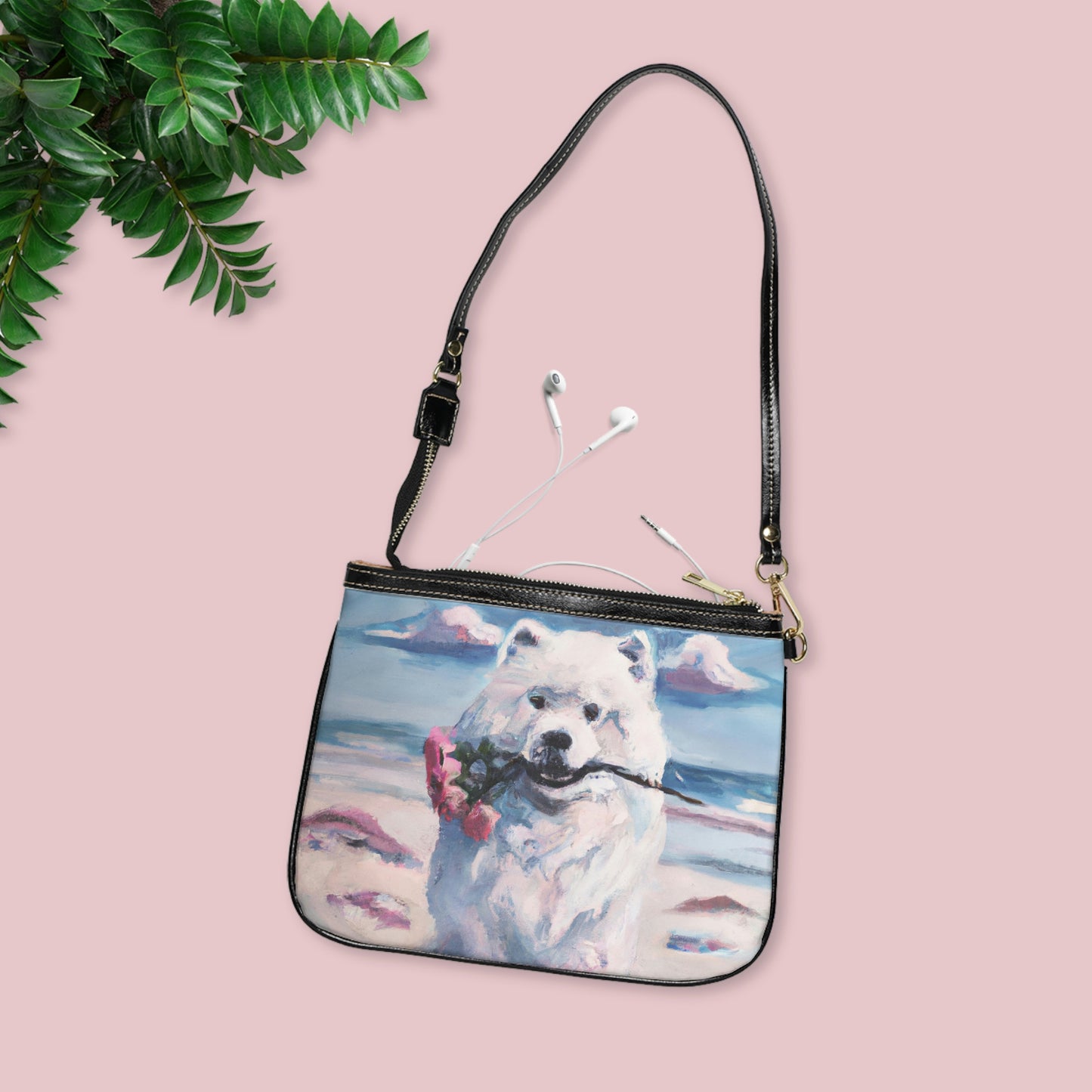 Romantic Samoyed Beach Rose Small Shoulder Bag