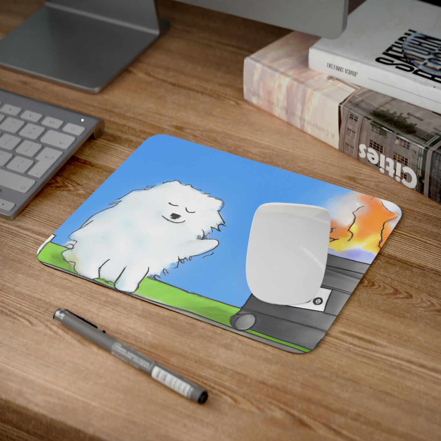 Samoyed Dumpster Fire Desk Mouse Pad