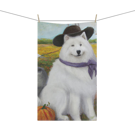 Pumpkin Farmer Samoyed Kitchen Towel