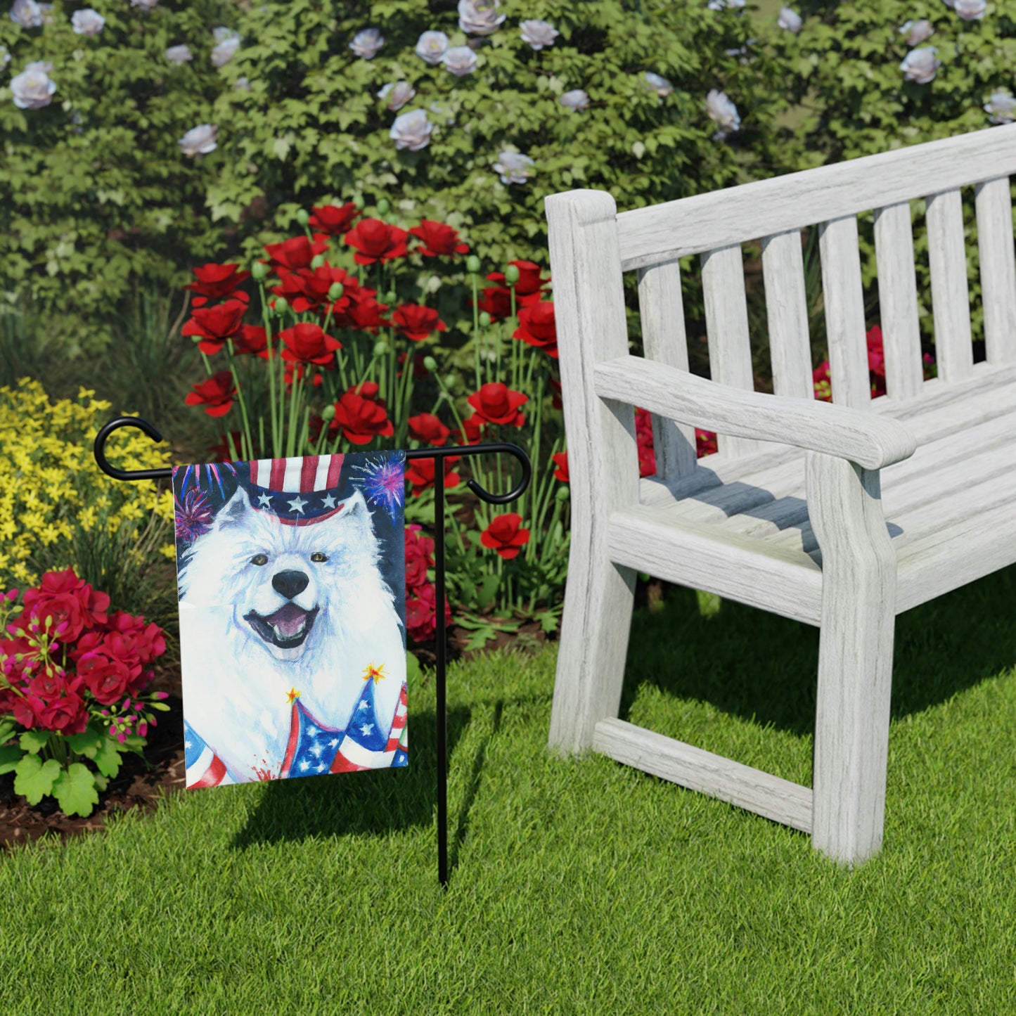 4th of July Samoyed Garden Banner