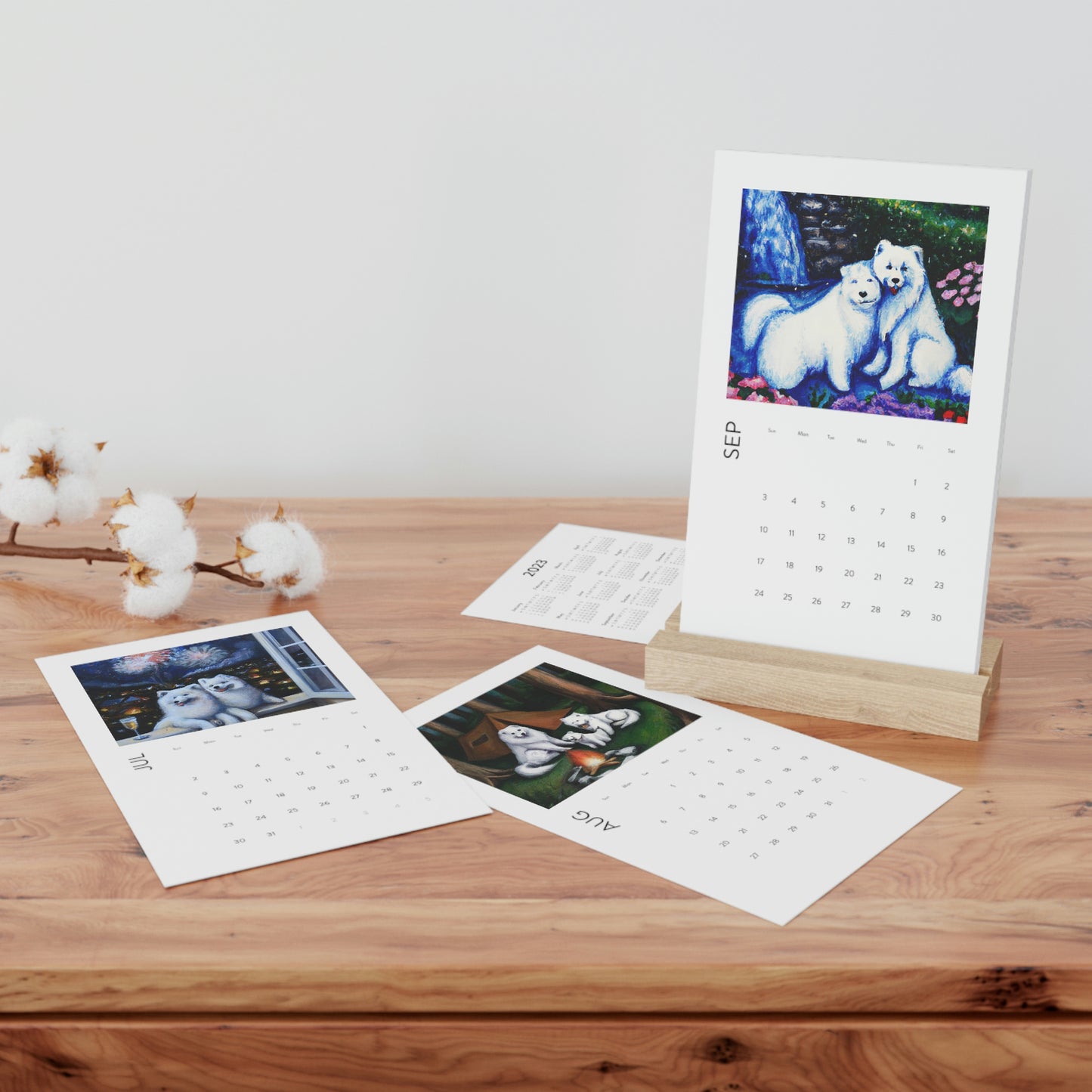 Seasonal Samoyeds: Vertical Desk Calendar (2023)