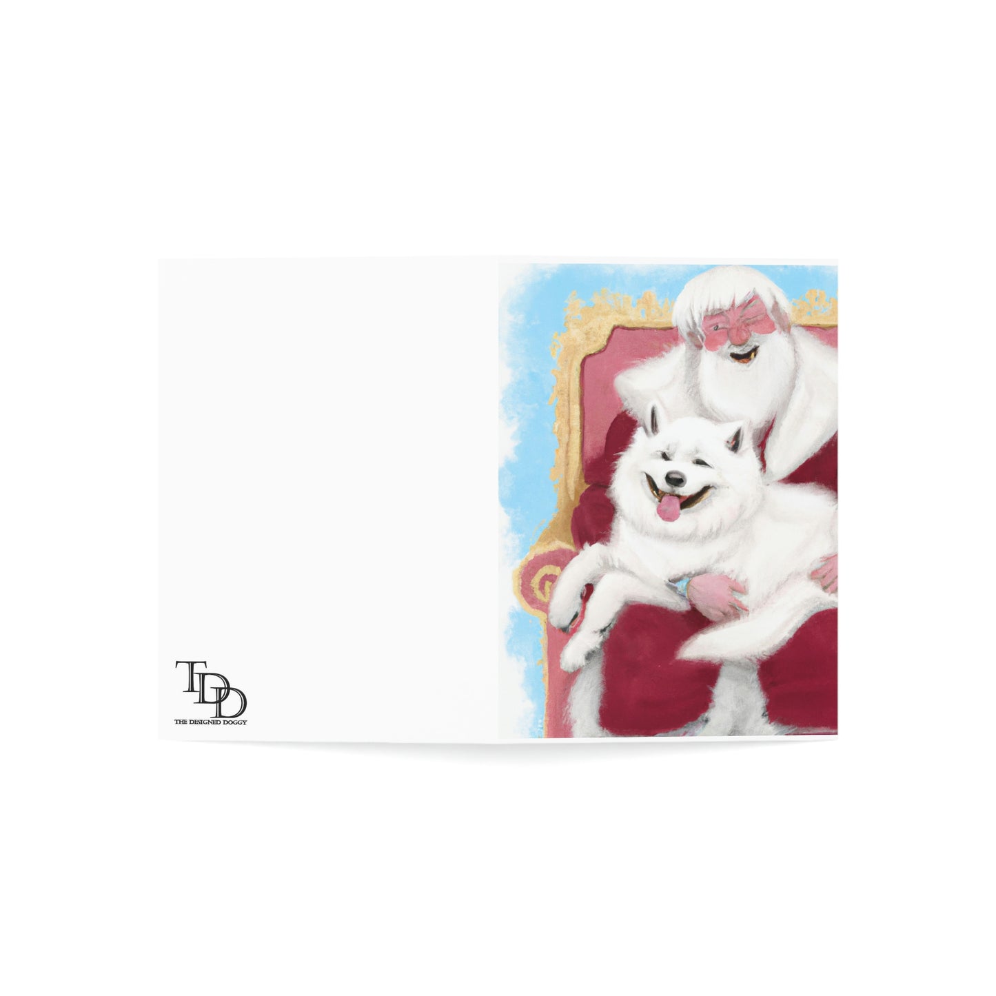 Funny Samoyed with Santa: Folded Greeting Cards (1, 10, 30, and 50pcs)