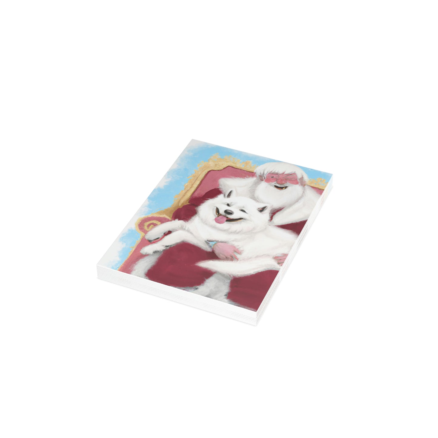 Funny Samoyed with Santa: Folded Greeting Cards (1, 10, 30, and 50pcs)