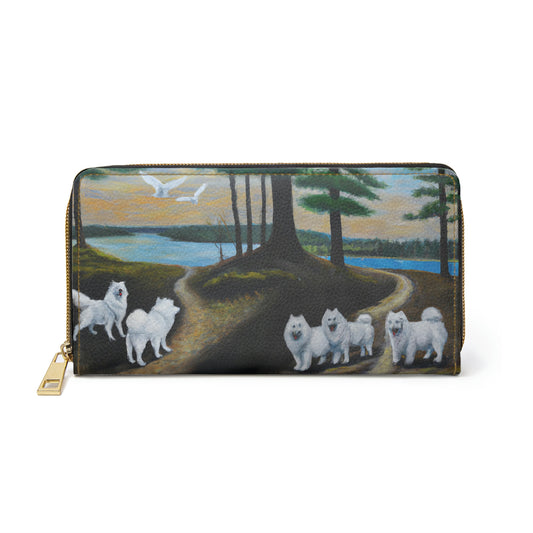 Samoyed Wooded Group: Zipper Wallet