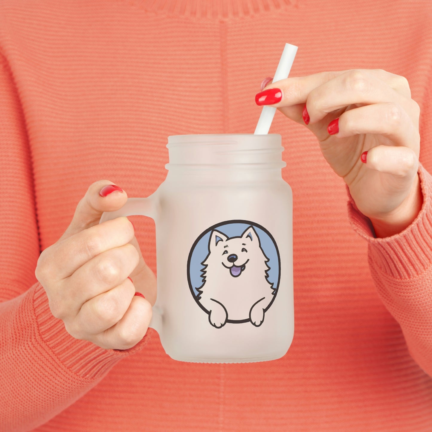 Smiling Sam the Samoyed Mason Jar