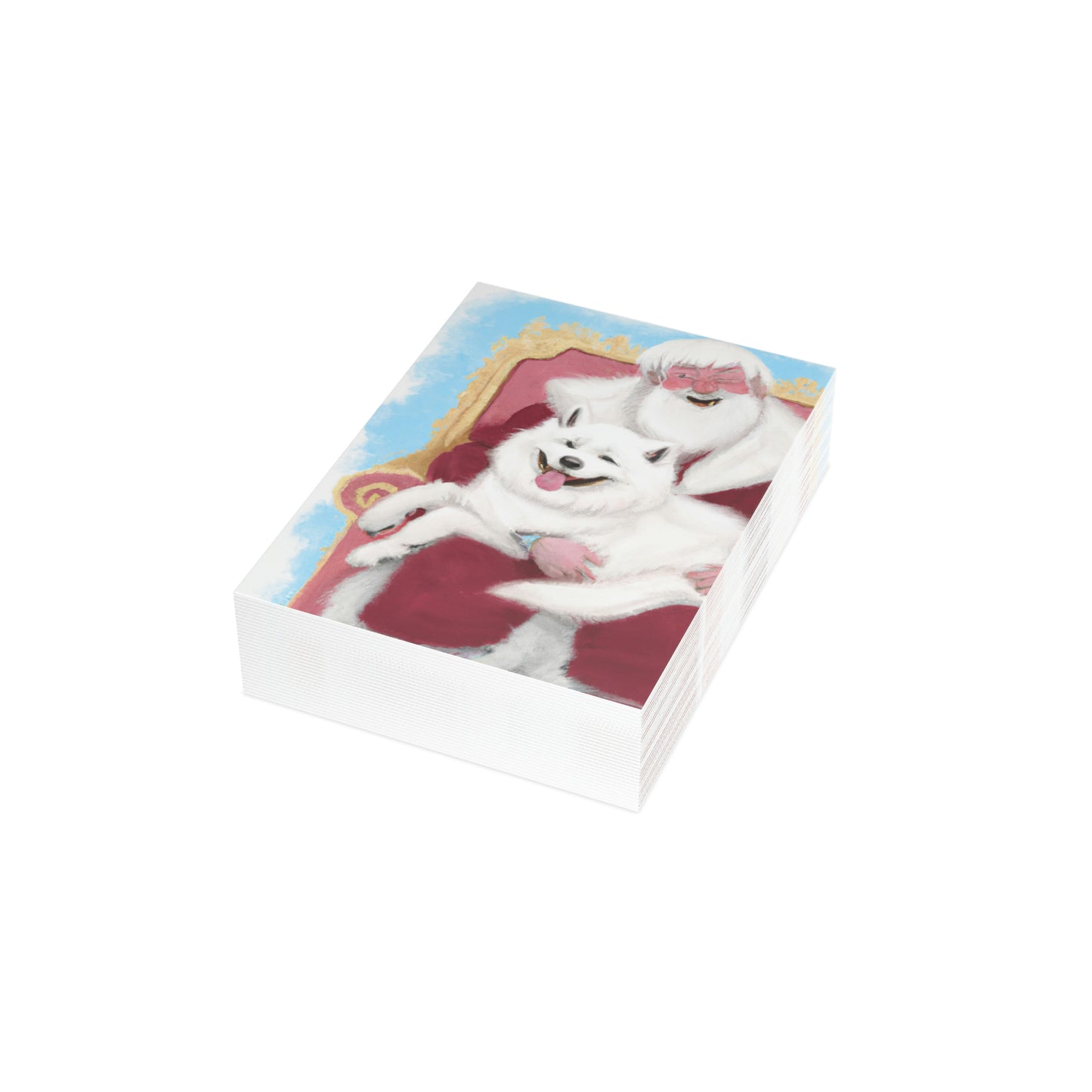 Funny Samoyed with Santa: Folded Greeting Cards (1, 10, 30, and 50pcs)