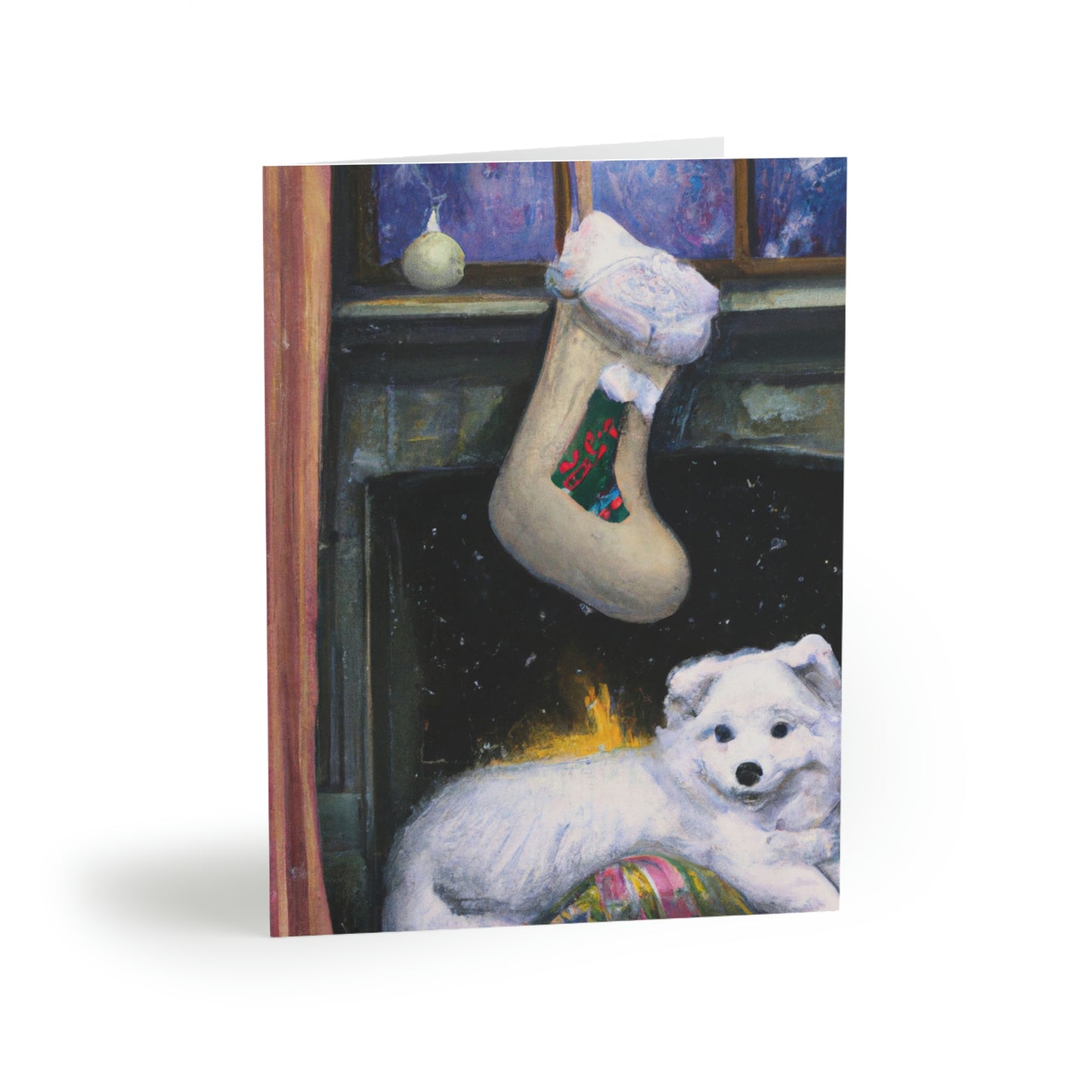 Christmas Samoyed Puppy by the Fire: Greeting cards (8, 16, and 24 pcs)