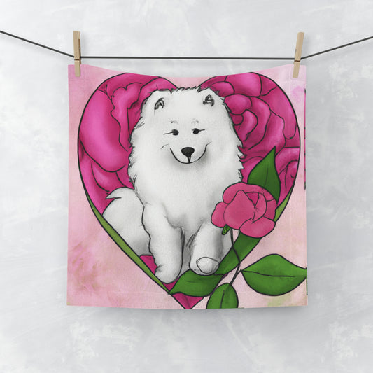 Rose Heart Samoyed Love: Face Towel