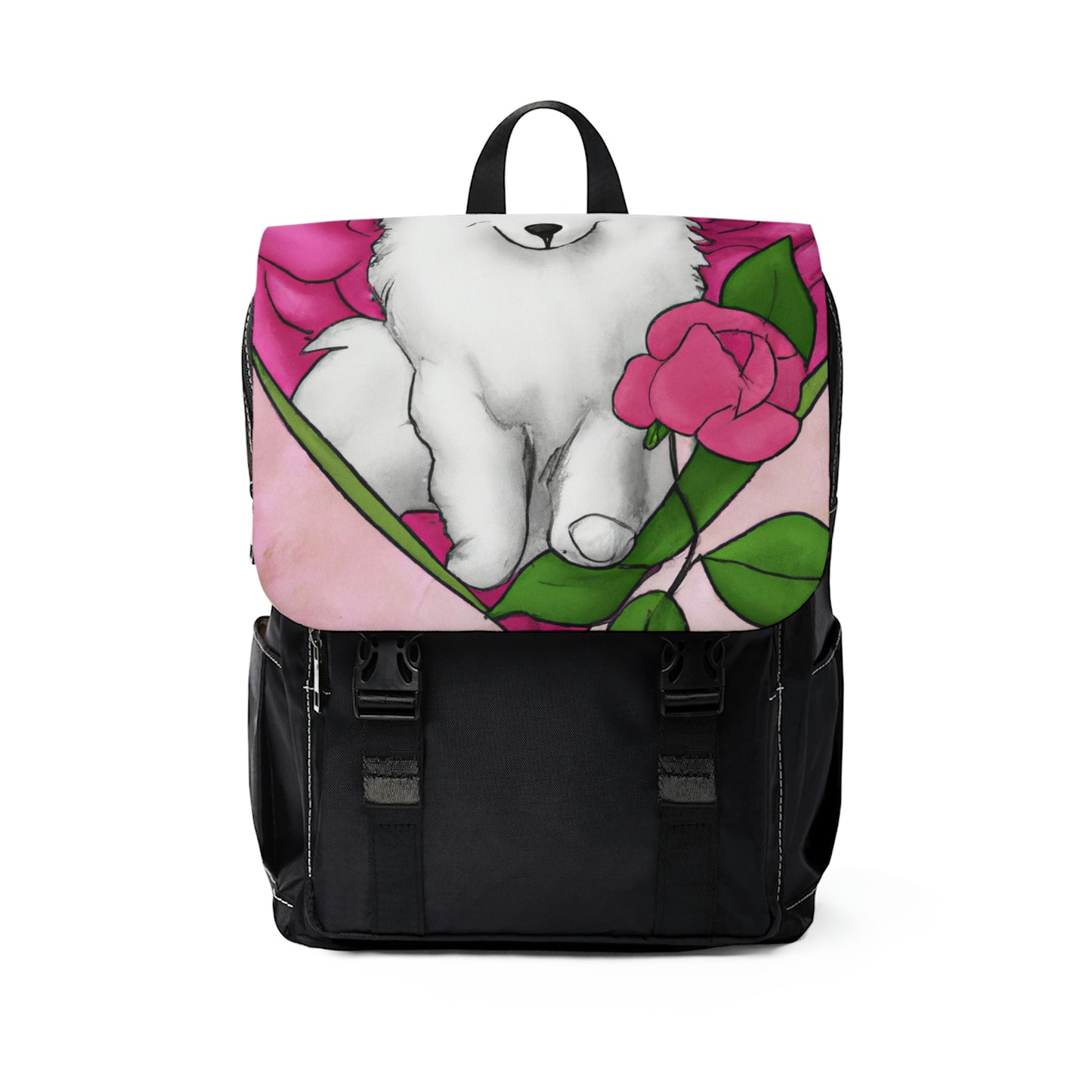 Small Samoyed Rose Heart: Unisex Casual Shoulder Backpack