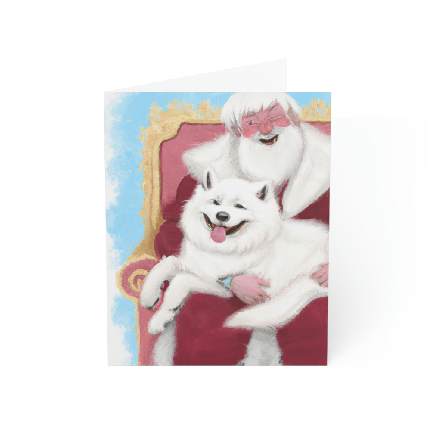 Funny Samoyed with Santa: Folded Greeting Cards (1, 10, 30, and 50pcs)