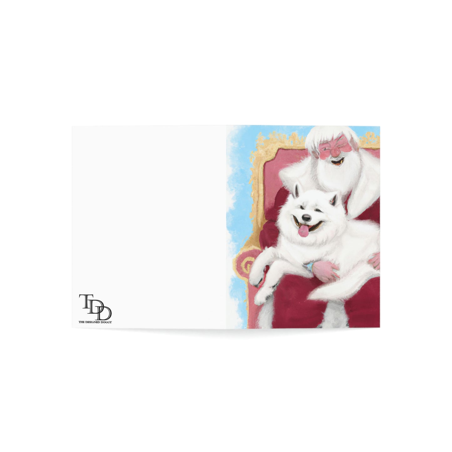 Funny Samoyed with Santa: Folded Greeting Cards (1, 10, 30, and 50pcs)