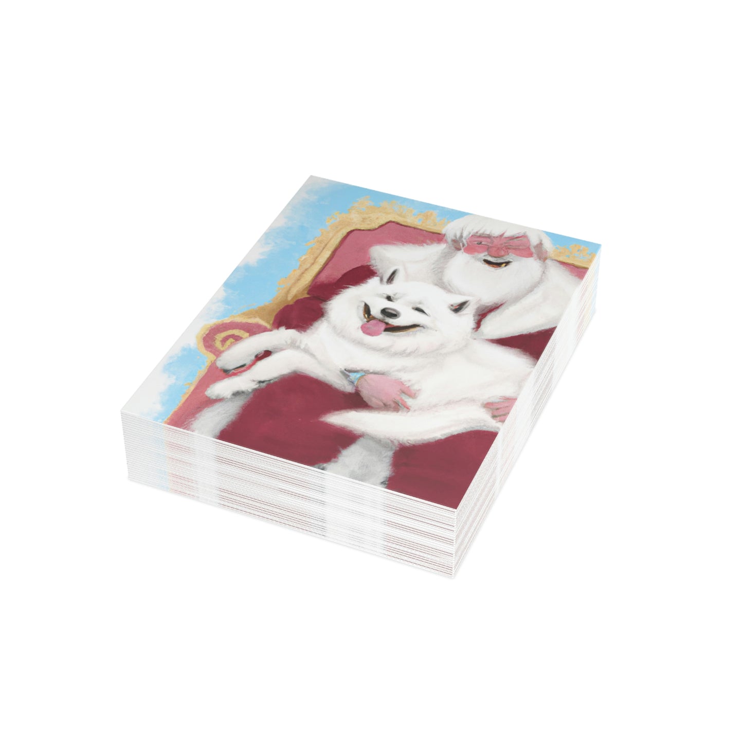 Funny Samoyed with Santa: Folded Greeting Cards (1, 10, 30, and 50pcs)