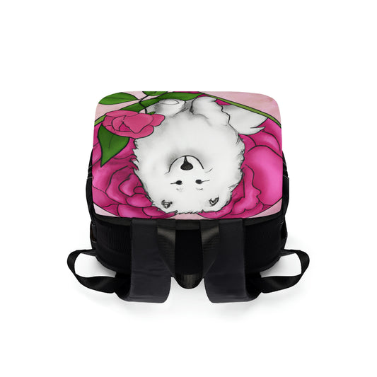 Small Samoyed Rose Heart: Unisex Casual Shoulder Backpack