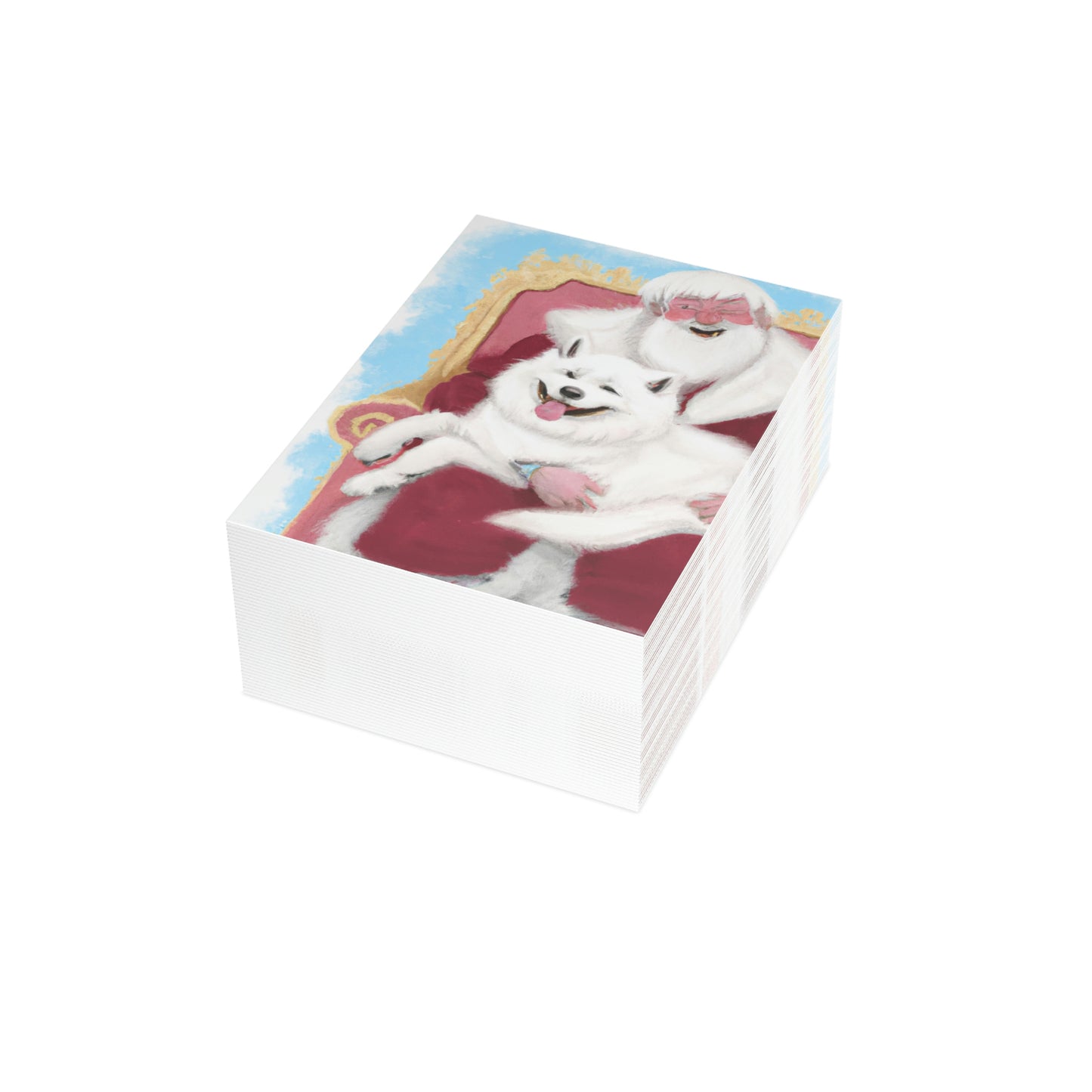 Funny Samoyed with Santa: Folded Greeting Cards (1, 10, 30, and 50pcs)