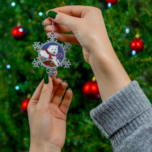 Christmas Samoyed: Pewter Snowflake Ornament