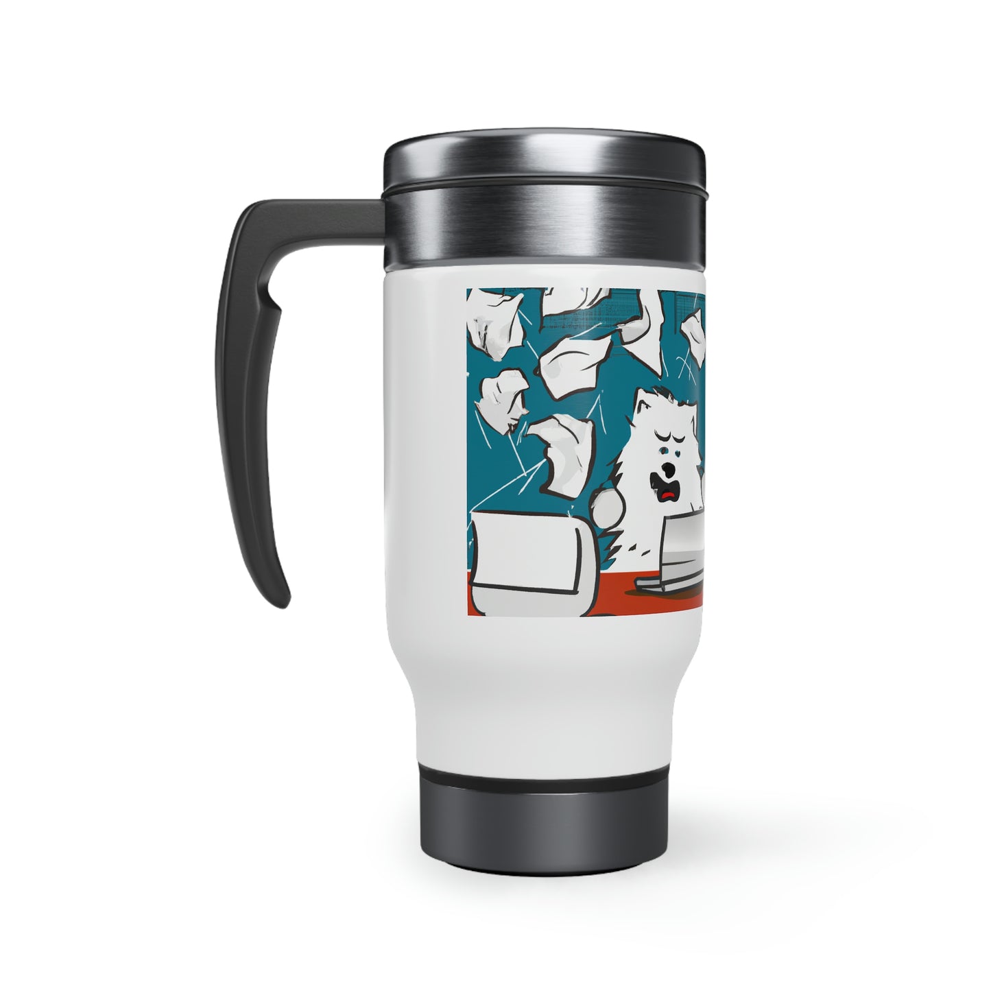 Office Samoyed in Overdrive Stainless Steel Travel Mug with Handle (14oz)