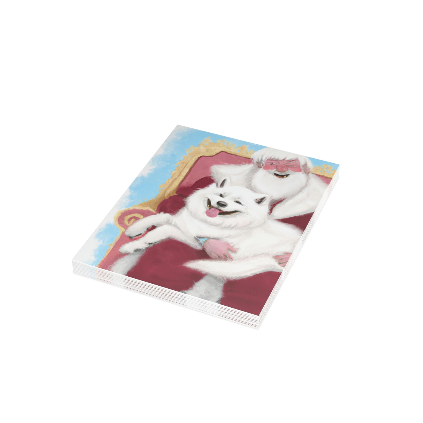 Funny Samoyed with Santa: Folded Greeting Cards (1, 10, 30, and 50pcs)