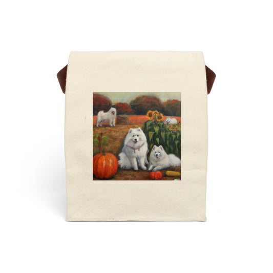 Fall Samoyed Harvest Canvas Lunch Bag With Strap