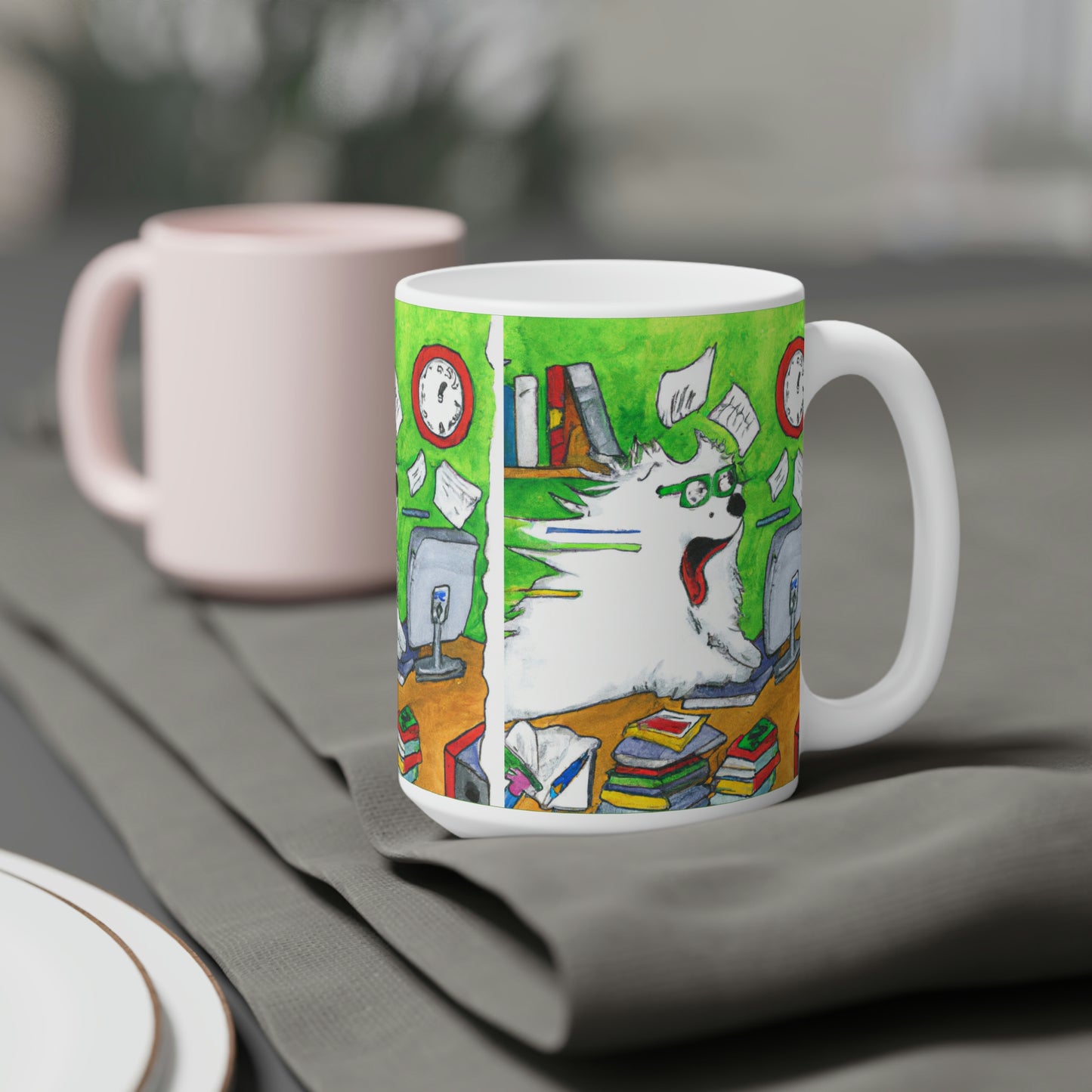 Samoyed Student Researching: Ceramic Mugs (11oz\15oz\20oz)