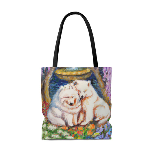 Loving Samoyed Couple in the Garden Tote Bag