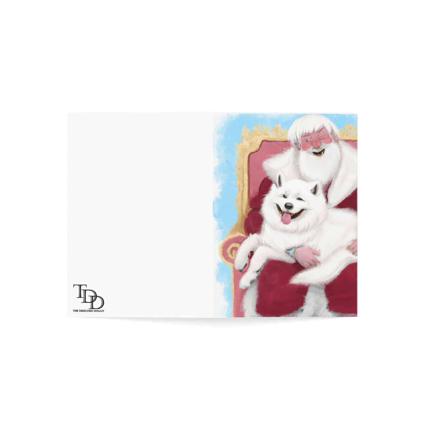 Funny Samoyed with Santa: Folded Greeting Cards (1, 10, 30, and 50pcs)