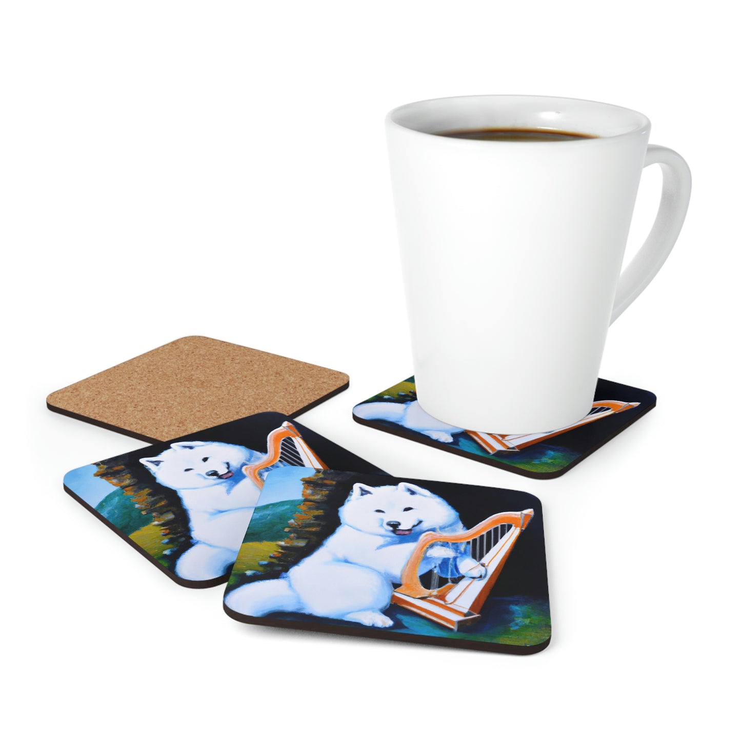 Samoyed Harpist: Corkwood Coaster Set