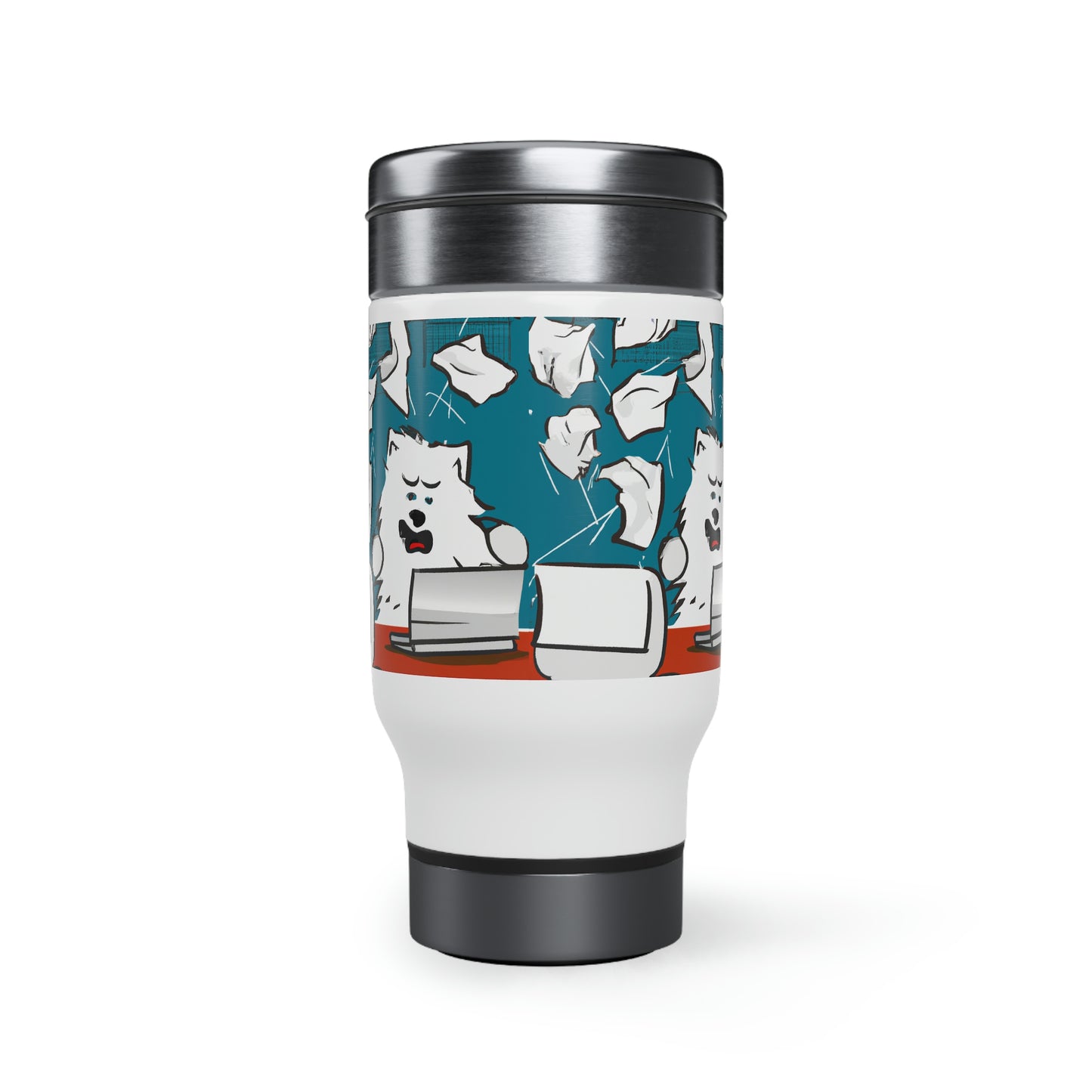 Office Samoyed in Overdrive Stainless Steel Travel Mug with Handle (14oz)