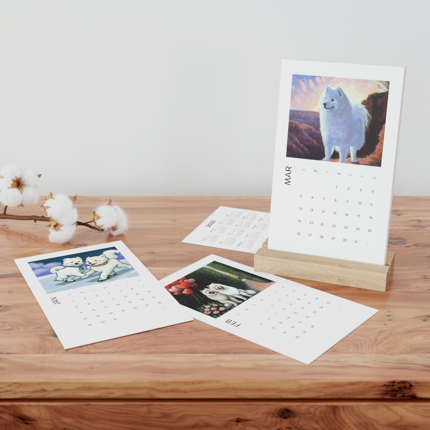 Seasonal Samoyeds: Vertical Desk Calendar (2023)