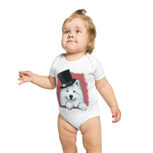 Top Hat Samoyed: Short Sleeve Baby Bodysuit